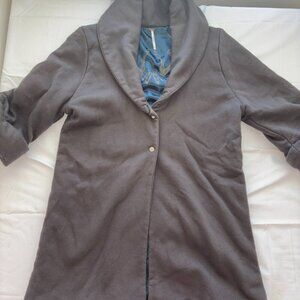 Free People Womans Grey Pea Coat Size M Soft Plush Traditional Cozy